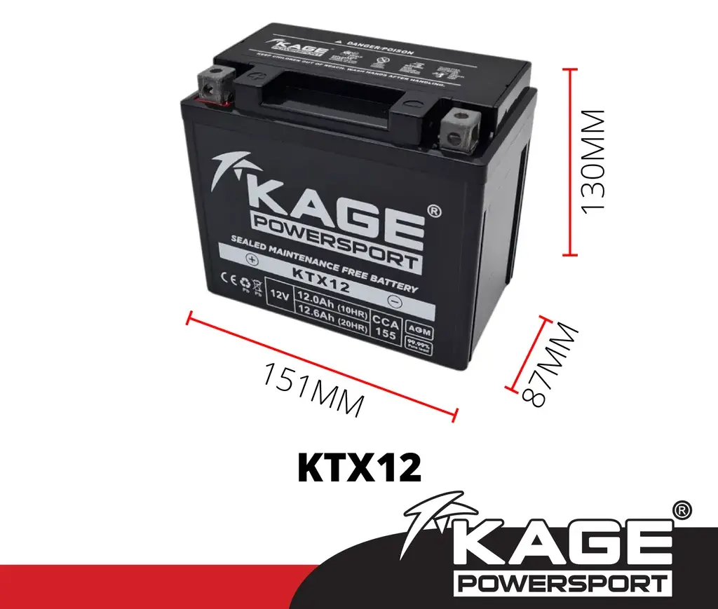 Kage Powersport Sealed Battery Ktx12 Maintenance Free Series 1