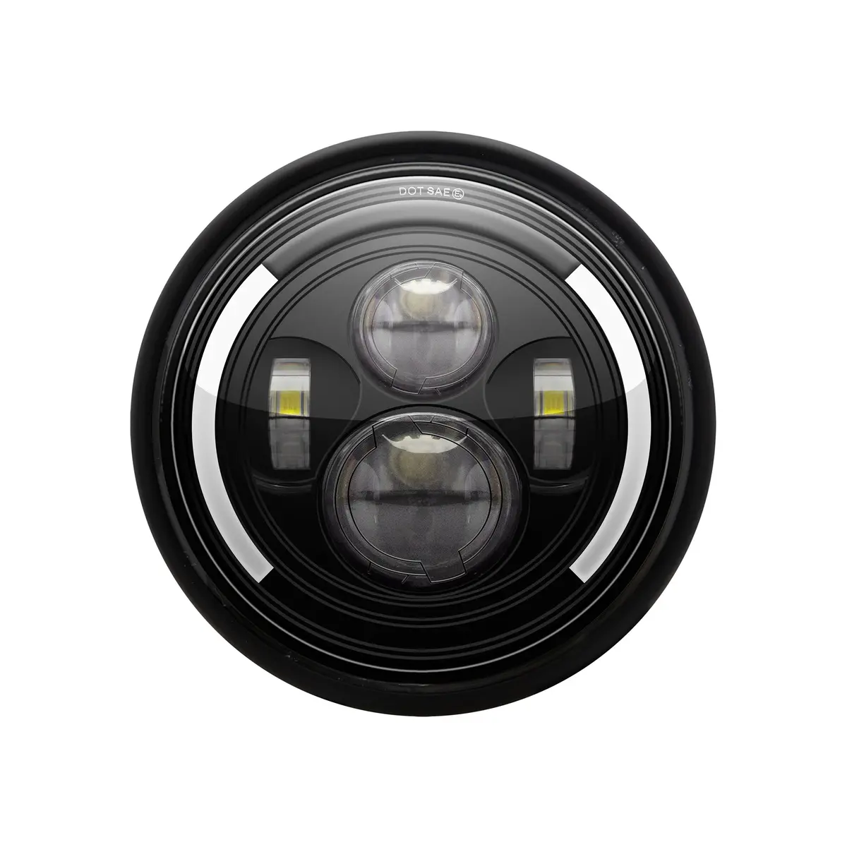 Max-Inc 7.7 Inch Matt Black Short Metal Led Integrated Headlight W/ Half Moon Turn Signals 1