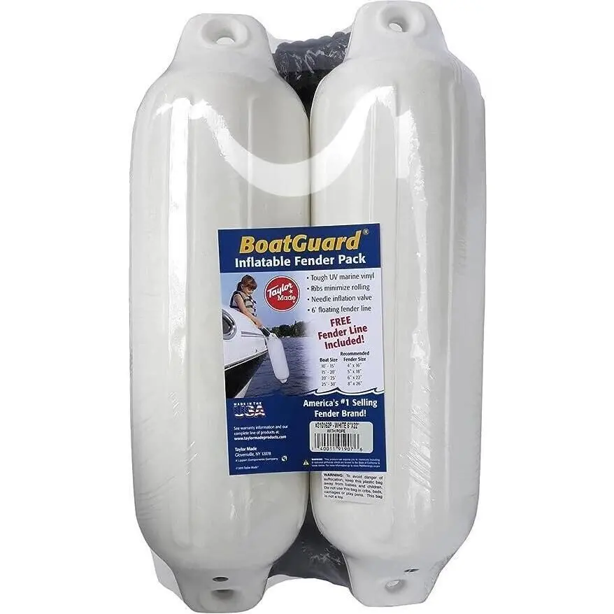 Taylor Made Products 310152P Taylor 2Pk Boatguard Fenders W/Fender Line, White, 5" X 18" 2