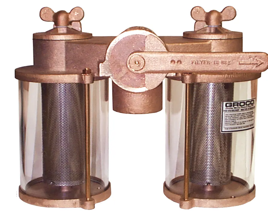 Groco Vd-2500 Vertical Duplex Bronze Strainer 2-1/2" Npt, 17-1/2" Tall, Monel Basket 1