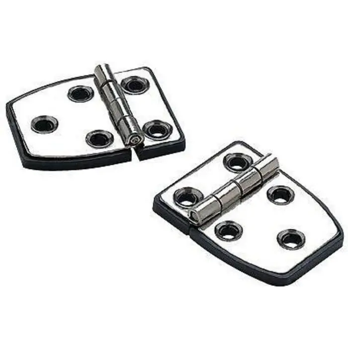 Seachoice 34351 (2) 2-1/4" X 1-1/2" Polished Ss 3/4" Short Side Hinges W/ Black, Nylon Base Plate 2