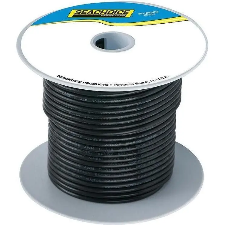 Seachoice 50-63006 Tinned Copper Marine Wire, 2 Awg, Black, 25' 2